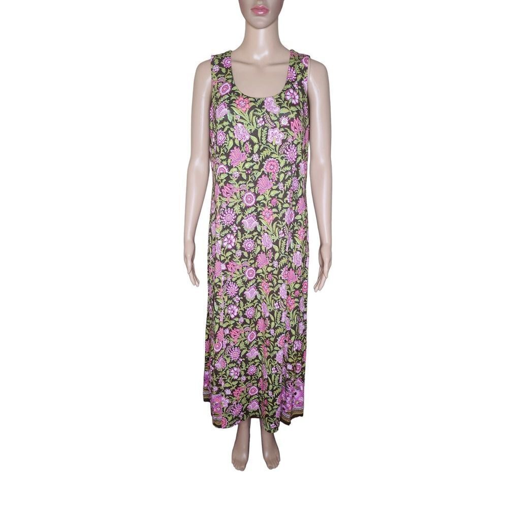 J. Jill women's multicolored floral print sleeveless summer maxi dress Sz Medium